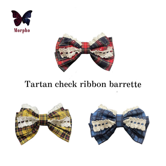 Head barrette-"tartan check ribbon barrette"